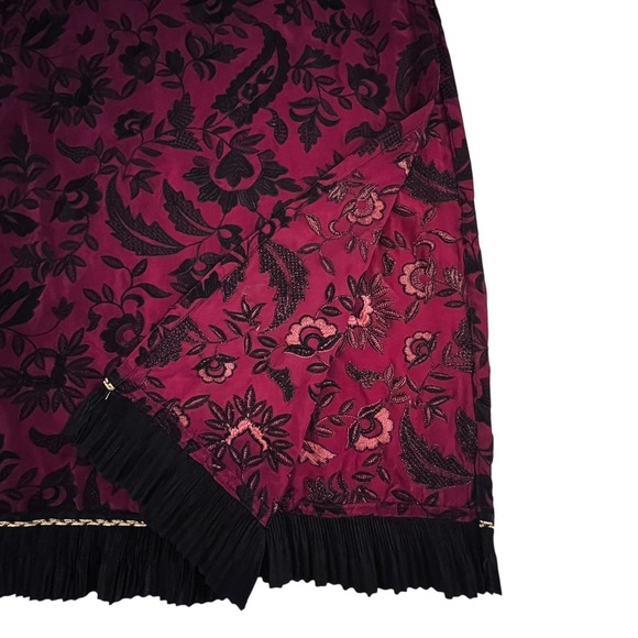 Vintage Kaftan Maxi Dress Sz M Magenta Embroidered Floral Boho Goth Whimsigoth - Picture 7 of 10